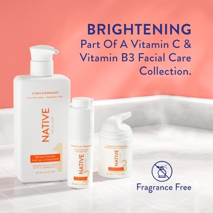 native BRIGHTENING FACIAL SERUM CONTAINS NATURALLY DERIVED INGREDIENTS | HYDRATING SERUM WITH VITAMIN C AND NIACINAMIDE, VITAMIN B3, REVITALIZE AND REPAIR YOUR SKIN, FRAGRANCE-FREE, 30ML, 1 FL OZ - Image 4